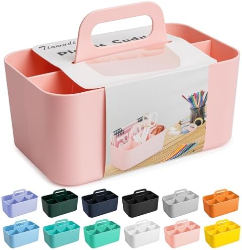 Tiawudi Multipurpose Caddy Organizer, Plastic Caddy with Handle, Stackable Desk Organizer for Stationery, Marker and Pencil, Office Supplies Organizer, Dorm Caddy by Tiawudi