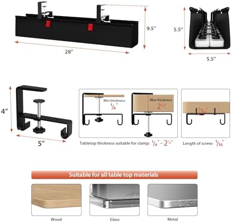 Univivi No Drill Under Desk Cable Management Tray, 28 inch Cable Management - Image 4