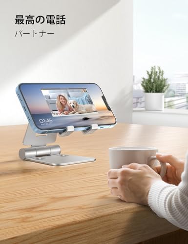 Nulaxy Full Aluminum Dual Folding Cell Phone Stand for Desk, Silver - Image 6
