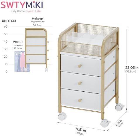 Rolling Makeup Organizer Cart - Under Desk Vanity Makeup Storage with 3 Non-woven Drawers, Nail Cart Organizer Cosmetic Display Cases Cabinet for Skin Care Perfume Nail Polish Brush Hair Tool - Image 2