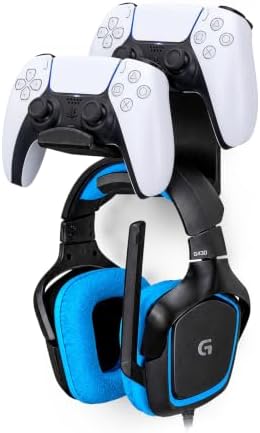 The UberAtlas Dual Game Controller & Headphone Stand Wall Mount Holder for PS5, Xbox ONE, Series X, PS4, PS3, Switch, STEELSERIES Gamepad & More, Stay Organized No Screws, by Brainwavz by Brainwavz