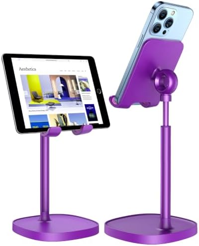 LISEN Cell Phone Stand Adjustable Phone Holer for Desk, Computer Office Desk Accessories for iPhone 16 Holder Women Kitchen Essentials Fits All Mobile Phones Switch Kindle iPads Tablet 4-10in Purple by Lisen