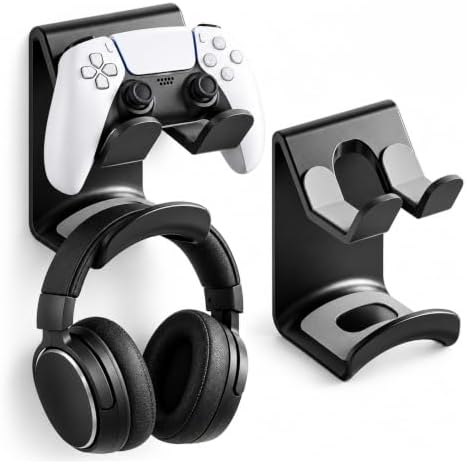 2 Pack Controller & Headphone Holder Wall Mount, Universal Game Controller Stand Headset Hanger for PS5 PS4 Xbox Series X/S One Switch PC, Gaming Accessories Storage Organizer - Image 5