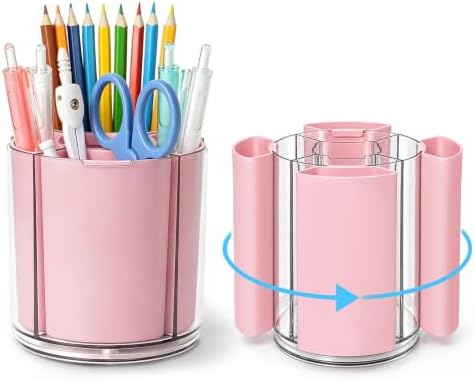 360° Rotating Pen Holder for Desk Adjustable Pencil Organizer, Pink by Anyoifax