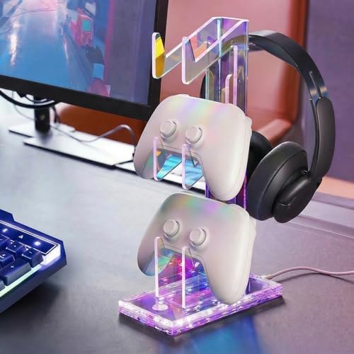 NiHome Controller Holder & Headphone Stand, LED Acrylic 3-Tier Gaming Desk - Image 6