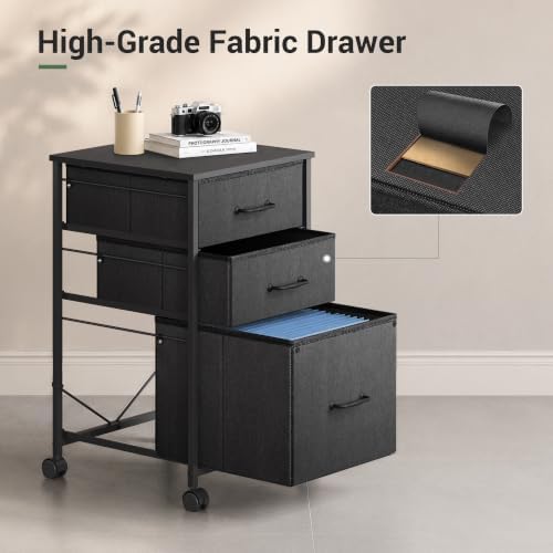 DEVAISE Mobile File Cabinet, Rolling Printer Stand with 3 Drawers, Fabric Vertical Filing Cabinet fits A4 or Letter Size for Home Office, Black - Image 5