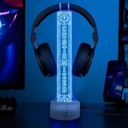 Personalized Light up Headphone Stand for Desk, Custom LED Headphone Stand with Name, Gaming Headset Holder RGB with 16 Color Lights for Game Room Decor, Cool Gamer Gifts for Men Boyfriend - Image 4