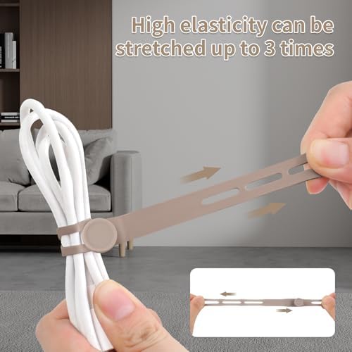 25 Pcs Silicone Cable Ties, Cable Ties Reusable, High Elasticity Cord Wraps for Electrical Cords, Cord Organizer for Earphone, Phone Charger(Khaki) - Image 3