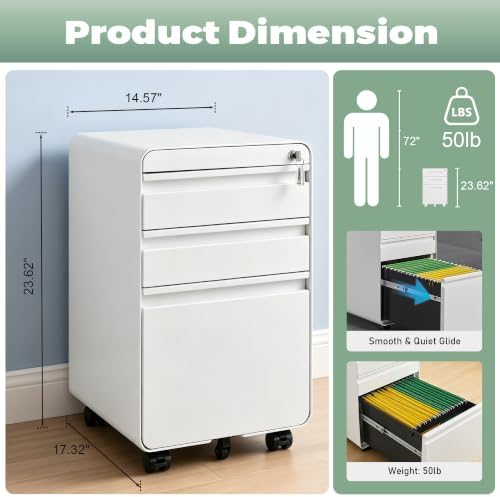 3 Drawer Mobile File Cabinets for Home Office - Image 3