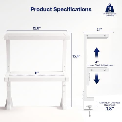 VIVO White Clamp-on 13 inch 2-Tier Desk Shelf, STAND-SHELF2CW - Image 3
