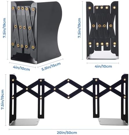 M&G Adjustable Bookends Book Ends for Shelves, Metal Bookend for Heavy Books, Desk Magazine File Organizer Holder Extends up to 20in, Book Stopper for Home, Office, Classroom (Black) - Image 5