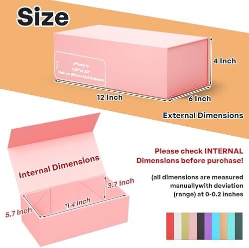 Pink Gift Box, 12x6x4'' Gift Boxes with Lids for Presents - Image 2