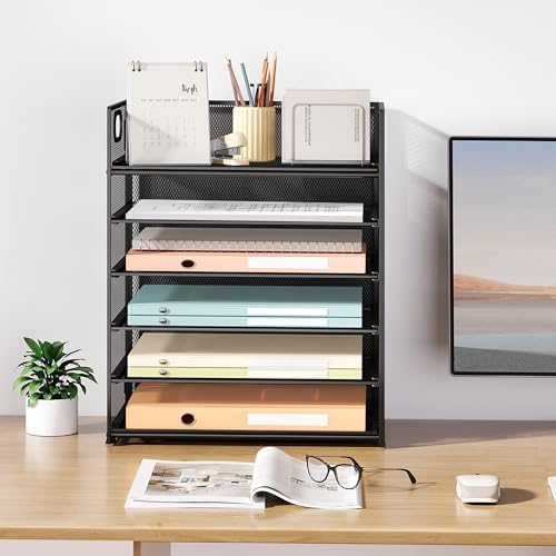 6 Tier Paper Organizer with Handle,Construction Teacher Desk Decor,Black - Image 7