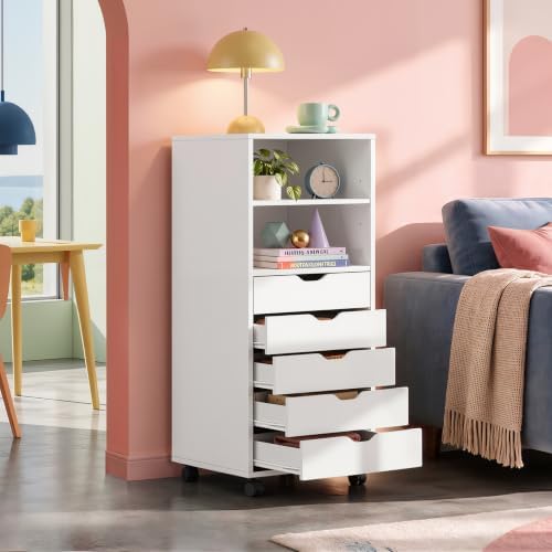 DEVAISE Mobile Drawer Cabinet for Home Office (White, 15.7"D x 18.7"W x 41.2"H) - Image 2