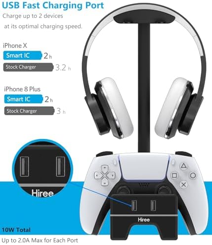 PS5 Controller Charger with USB Charging Port and AC Outlet, RGB DualSense Charging Station Dock for Playstation 5 Controllers with Headphone Stand, PS5 Accessories - Image 2