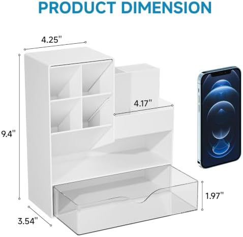 Marbrasse Plastic Pen Holder for Desk, Multi-Functional Desk Organizer Pencil Holder with Drawer, Desk Organizers and Accessories for Office Art Supplies(White) - Image 3