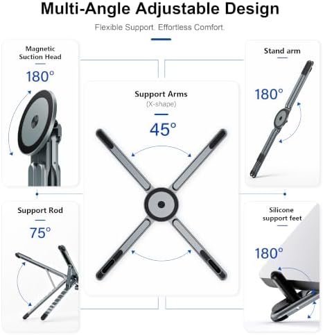 Portable Laptop Stand, 3-in-1 Magnetic Foldable Adjustable, for Desk（Gray） - Image 4