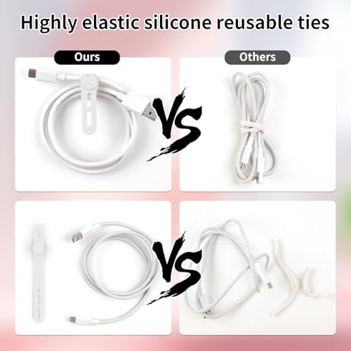 25 Pcs Silicone Cable Ties, Cable Ties Reusable, High Elasticity Cord Wraps for Electrical Cords, Cord Organizer for Earphone, Phone Charger(White) - Image 4