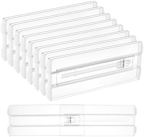 Vtopmart 8 Pack Drawer Dividers for Clothes, 4" High 10.2"-16.5" Adjustable Expandable Dresser Drawer Organizer, Clear Plastic Separators for Dresser, Baby Clothing, Underwear, Cosmetic, Toiletries by Vtopmart