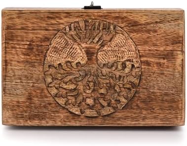 Samhita Handmade Mango Wood Tree of Life Engraving Beautifully Keepsake Box Jewellery Organiser Unique Gift Ideas for Men & Women (Flame Work Finish) - Image 2