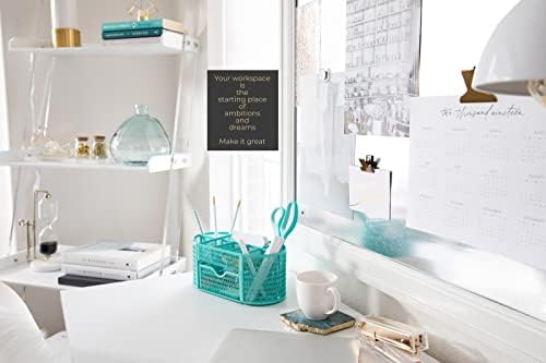 BLU MONACO Aqua Desk Organizer | Metal Stationery Holder With Drawer and Eight Compartments | Desktop Storage for Home Office or Study Space | 4.3”D x 9.3”W x 4”H Workspace Organizer - Image 2