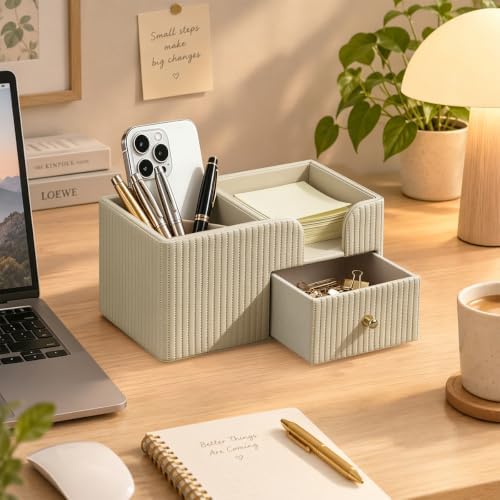 Desk Organizer with Drawer,Pencil Pen Holder for Desk,Sticky Note Holder - Image 2