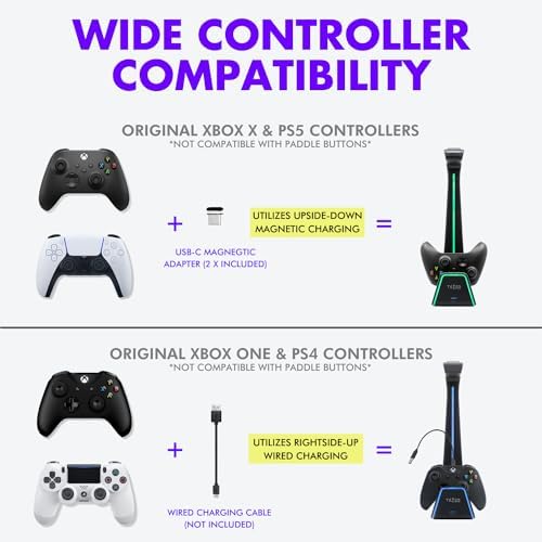 3 in 1 Gaming Headset and Controller Stand for PS5 and Xbox Series X Charging Station - Game Controller Holder and Headphone Stand for Desk with PlayStation and Xbox Magnetic Charger - Image 5