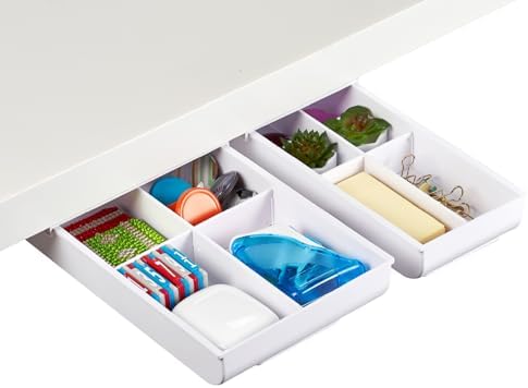 Bostitch Konnect Under Desk Drawer, Self-Adhesive Slide Out Storage Organizer with 4 Customizable Dividers, 2-Pack by BostitchOfficeProducts