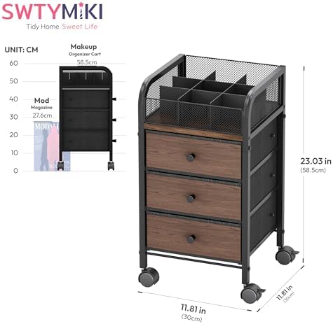 Rolling Makeup Organizer Cart - Under Desk Vanity Makeup Storage with 3 Non-woven Drawers, Nail Cart Organizer Cosmetic Display Cases Cabinet for Skin Care Perfume Nail Polish Brush Hair Tool - Image 2
