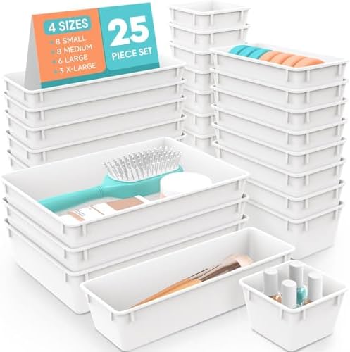 SpaceHacks 25 PCS Plastic Drawer Organizer, 4-Size Versatile Organizer Trays & storage Bins by SpaceHacks
