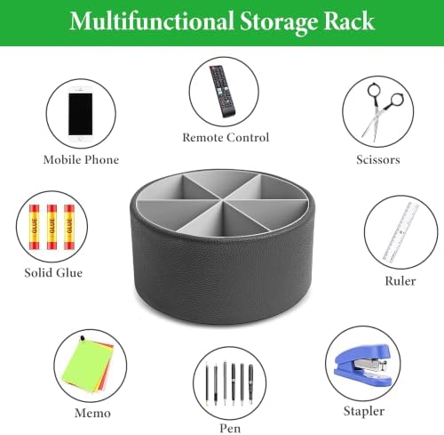 Remote Control Holder, 360°Spinning PU Leather Desk TV Remote Caddy,Desk Storage Box Room Accessories for Controller, Media,Mail,Calculator, Mobile Phone,Pencil(1B-Lichee Black) - Image 5