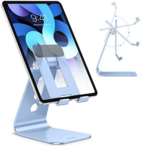 OMOTON Adjustable Tablet Stand for Desk, Upgraded Longer Arms for Greater Stability, T2 Tablet Holder with Hollow Design for Bigger Sized Phones and Tablets Such as iPad Pro/Air/Mini, Blue by OMOTON
