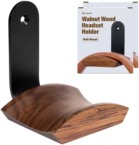 Walnut Wood Headphone Wall Mount, Wide Curved Headband Support (2 Pack) by MtJun