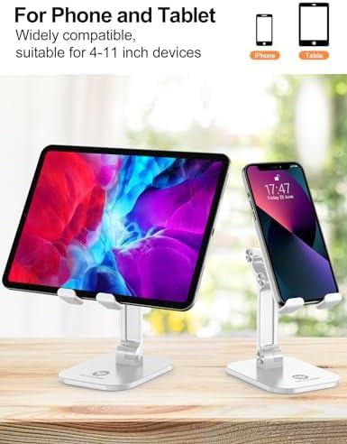 Phone Stand for Desk, Foldable Cell Phone Stand Holder, White - Image 4