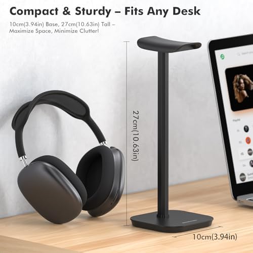 Headphone Stand, Aluminum Desk Headset Earphone Holder (Black) - Image 2