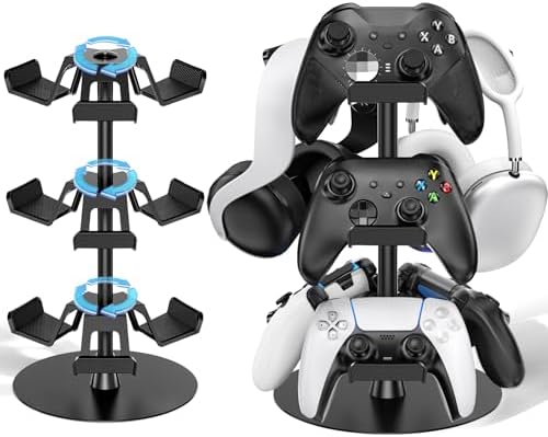 Headset Stand 3 Tiers for Desk, Rotatable Gaming Controller Stand for PS5/PS4/Xbox/Switch2/PS Portal/Phone, Universal PC Gamer Gift Accessory Controller/Headphone Holder for 9 Packs Controller by KOSKER