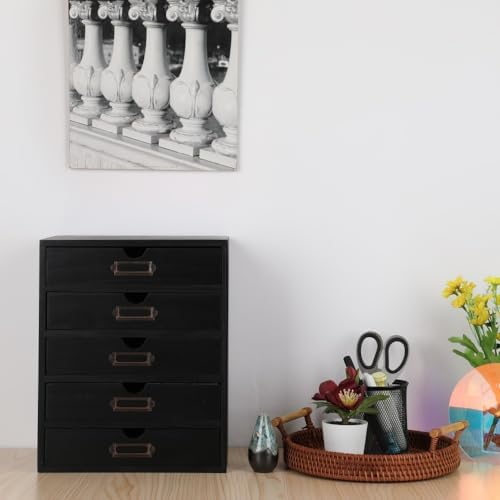 Small Wooden Drawers Wooden Box with Drawer, Black 5 Wood Drawer - Image 2