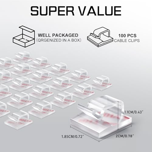 KGROTE 100PCS Cable Clips, Adhesive Wire Clips Strong Cord Clips Wire Holders, Cable Management Clips for Desk, Wall, Car, TV, Ethernet Cable (Clear, Medium) - Image 2