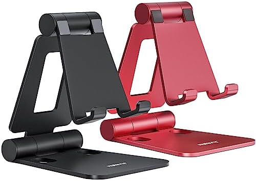 Nulaxy 2 Pack Aluminum Dual Folding Cell Phone Stanr for Desk, Black & Red by Nulaxy