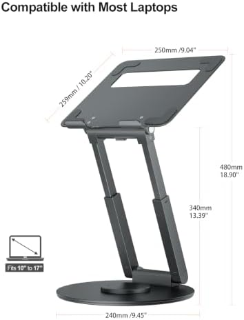 tounee Telescopic Laptop Stand for Desk with 360° Swivel Base, Sit to Stand, Height Adjustable, Portable Riser Holder for Good Posture, Compatible with MacBook Pro, All Laptops 10-17"-Gray - Image 4