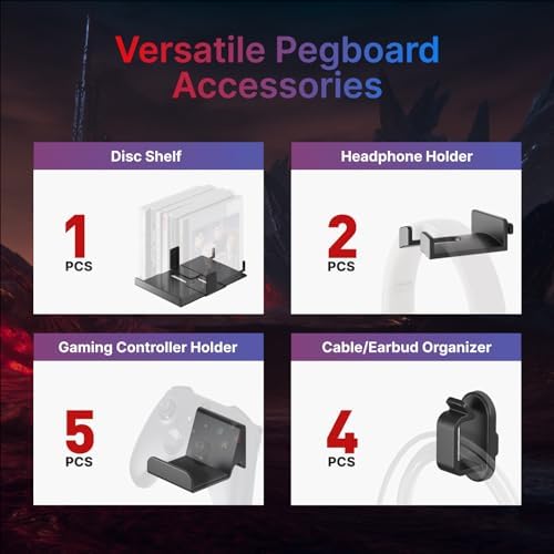 PEGZONE Controller and Headphone Holder Wall Mount, 7pcs, Black & Red - Image 4