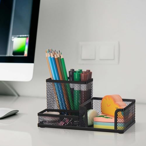 Comix 2 Packs Mesh Pen Holder, Desk Organizer for Home Office, Black - Image 2