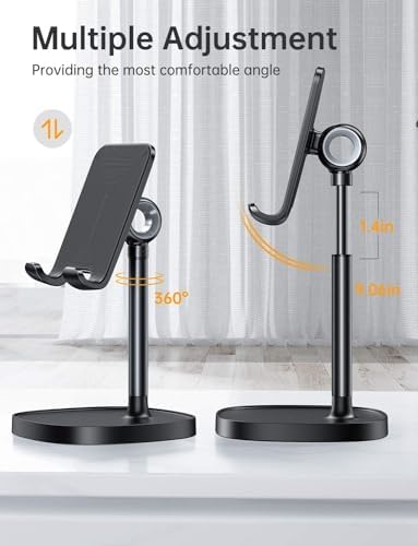 LISEN Cell Phone Stand Adjustable Phone Holer for Desk, Computer Office Desk Accessories for iPhone 16 Holder Women Kitchen Essentials Fits Switch Kindle iPads Tablet 4-10in (Full Black) - Image 4