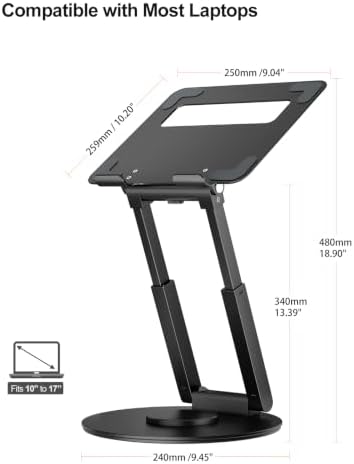 tounee Telescopic Laptop Stand for Desk with 360° Swivel Base, Sit to Stand, Height Adjustable, Portable Riser Holder for Good Posture, Compatible with MacBook Pro, All Laptops 10-17" - Black - Image 5