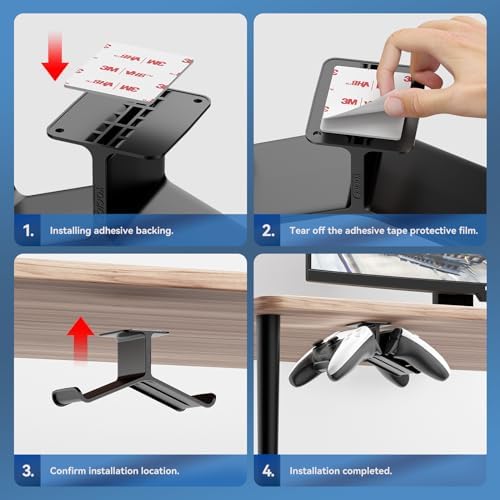 Controller Holder,Headphone Stand Headset and Controller Stand Under Desk Controller Holder with Strong Double Sided Tape Universal Design for Xbox ONE, PS5, PS4, PC - Image 5