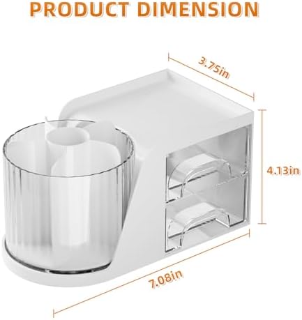 Marbrasse Desk Organizer with 2 Drawer, 360°Rotating Pen Holder, Desk Organizers and Accessories with 6 Slots Pencil Organizer + 2 Drawer, Art Supply Storage Box Caddy for Office (White) - Image 3