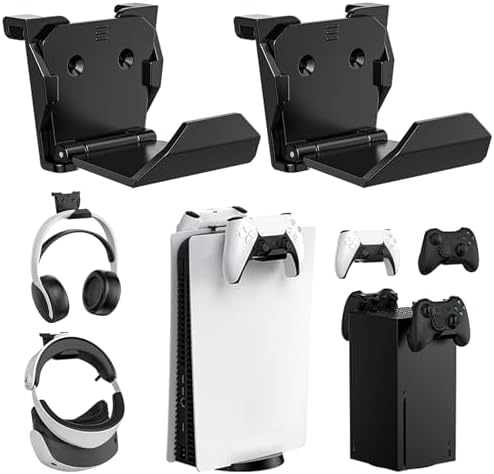 KUNSLUCK 2 Pack Controller Wall Mount for PS5, Xbox, Switch Controller, Wall Mount Stand for Controller&Headset, Adhesive/Screws Installation (Black) by KUNSLUCK