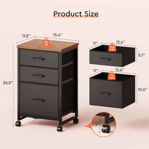 Maihail 3 Drawer Mobile File Cabinet on Wheels Fits A4 Size for Home Office - Image 3