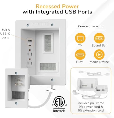 Mount-It In-Wall TV Cable Management Kit, USB-C, Dual Outlet, Cord Hider - Image 5