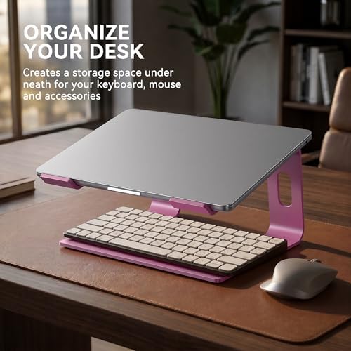 SOUNDANCE Laptop Stand, Aluminum Ergonomic Desk Riser, 10-15.6", Pink - Image 4